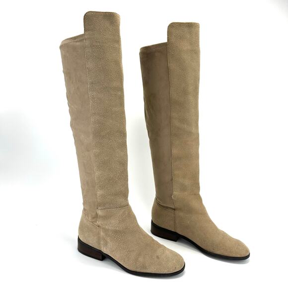 Lucky Brand Tan Flat Over The Knee Tall Boot Size 8.5M Suede/Stretch Microsuede - Picture 1 of 12